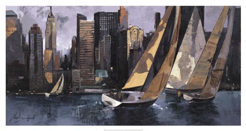 Framed Sailboats In Manhattan I Print