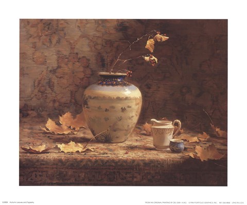 Framed Autumn Leaves and Tapestry Print