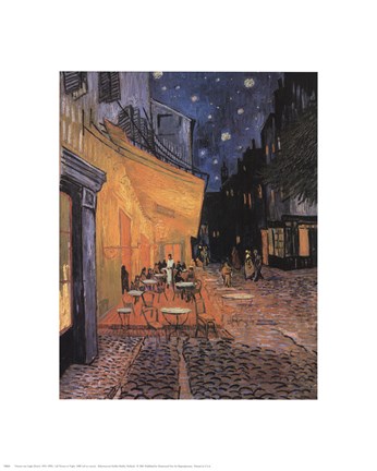 Framed Cafe Terrace on the Place du Forum, Arles, at Night, c.1888 Print