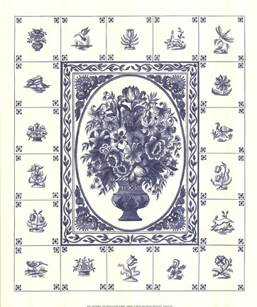 Framed Tulips In A Dutch Tile Border Print