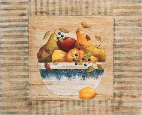 Framed Fruit Bowl with Striped Border Print
