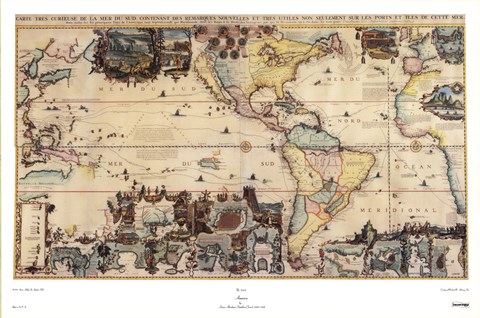 Framed Map of North and South America, c.1700s Print
