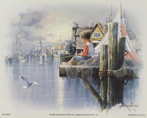 Framed Fishing Docks - seagull Print