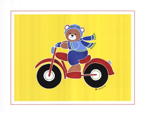 Framed Bear on Motorcycle Print