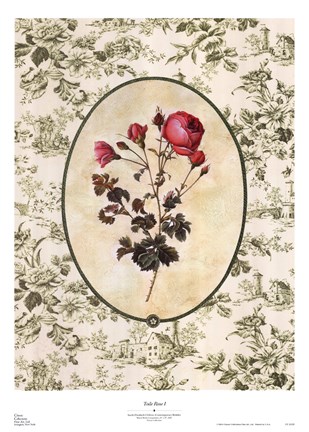 Framed Toile Rose I Print