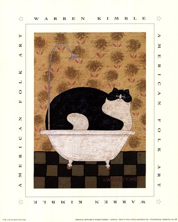 Framed Cat in Hot Tin Tub Print