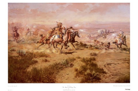 Framed Attack On The Wagon Train Print