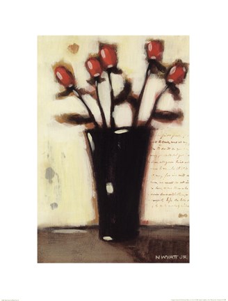 Framed Red Roses in Black Vase II Print