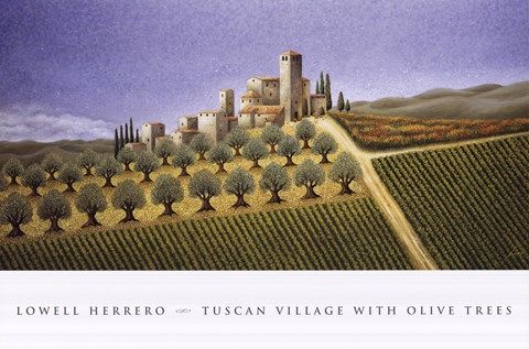 Framed Tuscan Village With Olive Trees Print