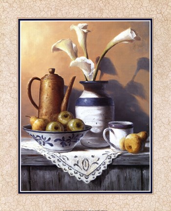 Framed Mason Jar With White Lilies Print