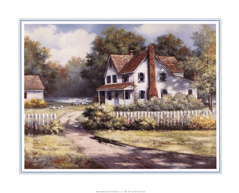 Framed Country Home With Forsythia Print