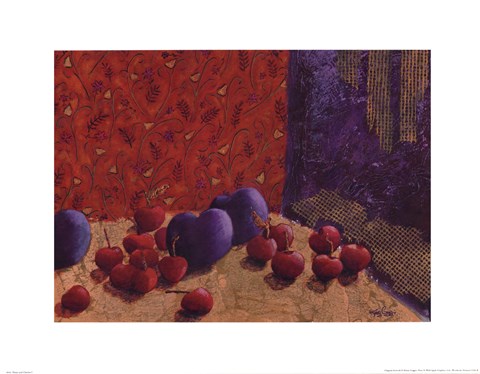 Framed Plums and Cherries I Print