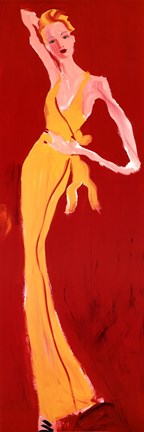 Framed Haute-Couture III (Yellow On Red) Print