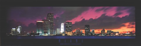 Framed Miami - Sunset with Cool Clouds Print