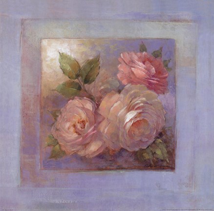 Framed Roses on Blue II Print