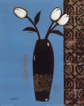 Framed White Flowers Black Vase II Print