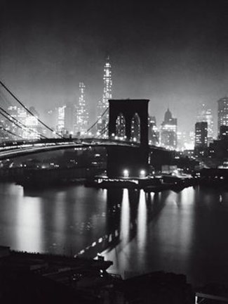 Framed Night View Of The Brooklyn Bridge Print