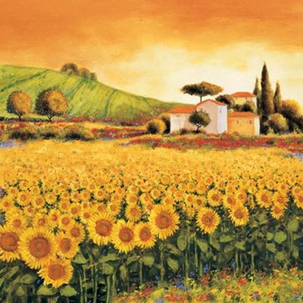 Framed Valley Of Sunflowers Print