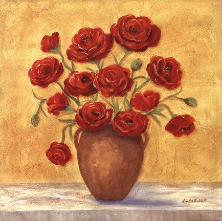 Framed Red Ranunculus In French Vase Print