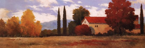 Framed Burgundy Farmhouse I Print