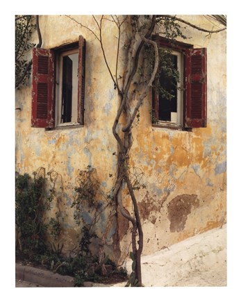 Framed Two Windows, Red Shutters Print