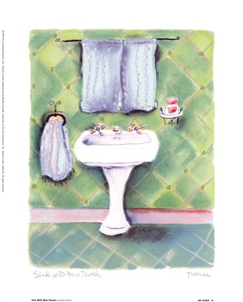 Framed Sink With Blue Towels Print
