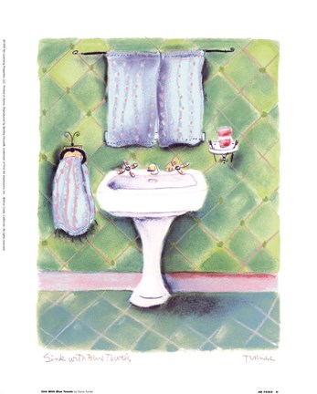 Framed Sink With Blue Towels Print