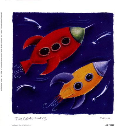 Framed Two Rockets Blast Off Print