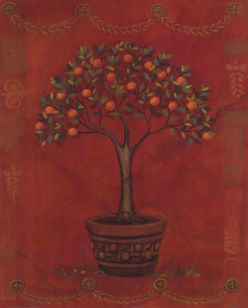 Framed Topiary Fresco Orange Print