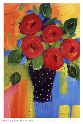 Framed Spring Blooms In Blue Vase II Print