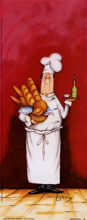 Framed Chef With Bread And Oil Print