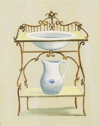Framed Wash Stand With Basin Pitcher Print
