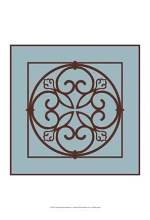 Framed Chocolate And Blue Ironwork I Print