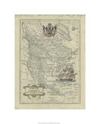Framed Antique Map Of North America Print