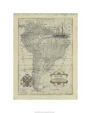 Framed Antique Map Of South America Print