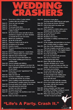 Framed Wedding Crashers 50 Rules - life's a party Print