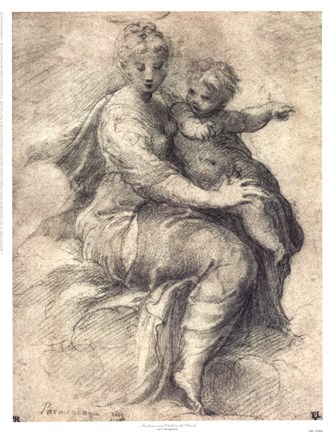 Framed Madonna and Child On The Clouds Print