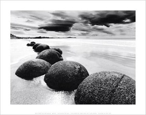 Framed Boulders On The Beach Print