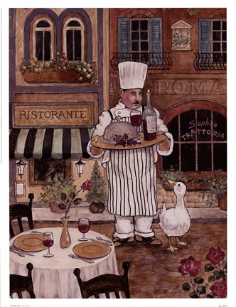 Framed Chef With Wine Print