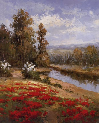 Framed Poppy Vista I Print