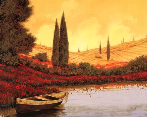 Framed La Barca Al Tramanto Print