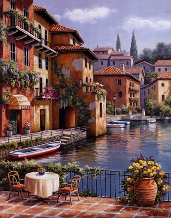 Framed Cafe At The Canal Print