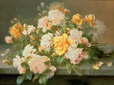 Framed Pink and Yellow Roses Print