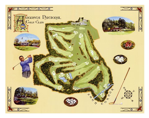 Framed Golf Course Map-Augusta Print
