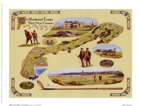 Framed Golf Course Map - St. Andrews Print