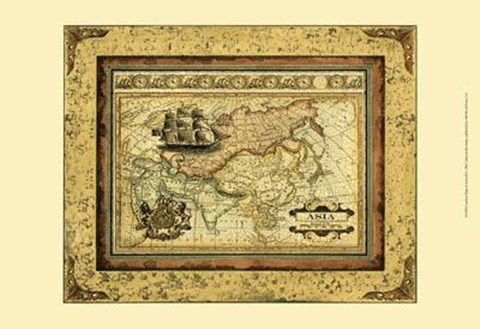 Framed Crackled Map Of Asia Print