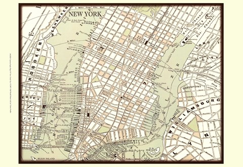 Framed Sepia Map Of New York Print