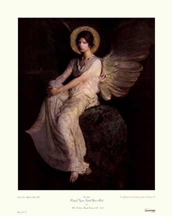 Framed Winged Figure Seated Upon A Rock Print