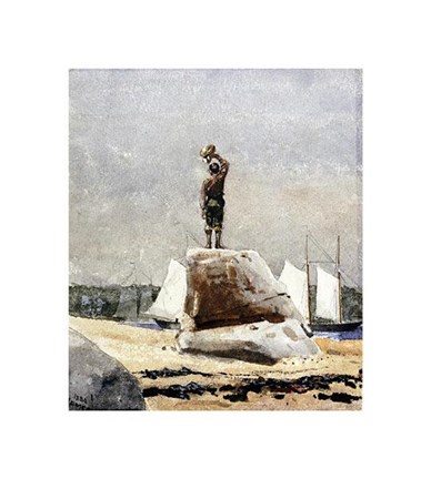 Framed Boy Hailing Schooners Print