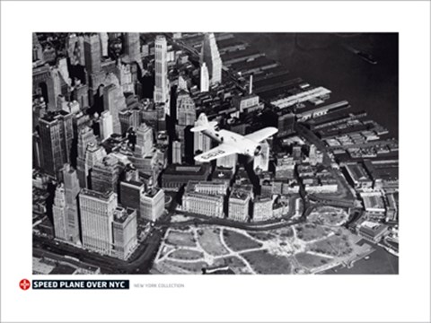 Framed Speed Plane Over NYC - 1937 Print